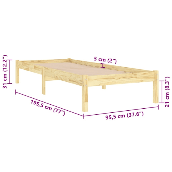 vidaXL Sängram massivt trä 90x190 cm Brun
