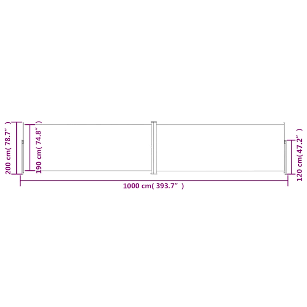 vidaXL Infällbar sidomarkis gräddvit 200x1000 cm Creme