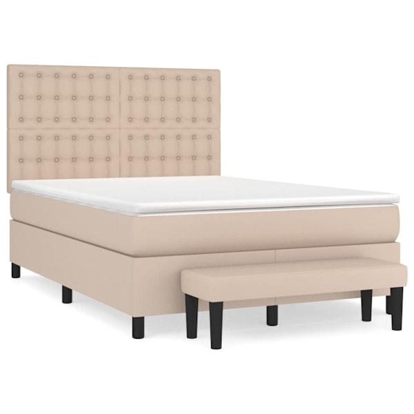 vidaXL Ramsäng med bäddmadrass cappuccino 140x190 cm konstläder Brun