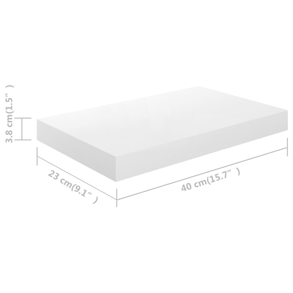 vidaXL Svävande vägghyllor 2 st vit högglans 40x23x3,8 cm MDF Vit