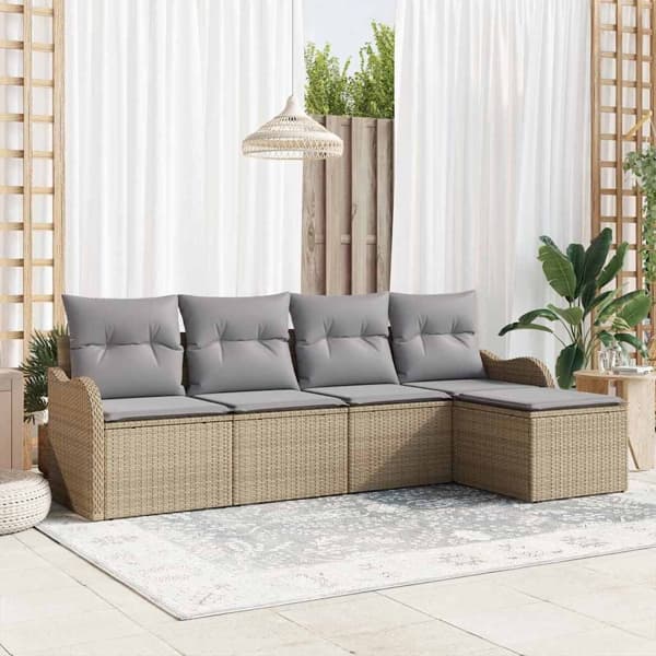 vidaXL Trädgårdsoffset 5 st Beige konstrotting Beige