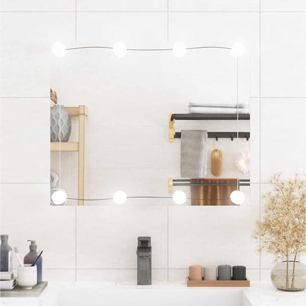 vidaXL Väggspegel med LED-belysning 50x60 cm glas rektangulär Silver