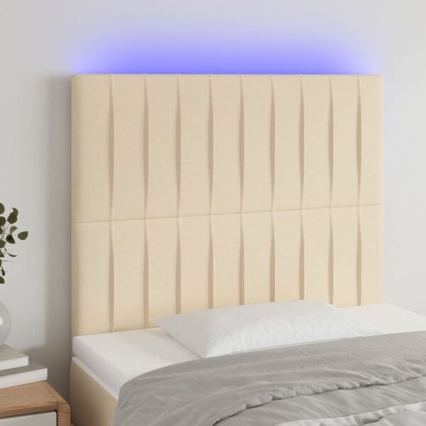 vidaXL Sänggavel LED gräddvit 100x5x118/128 cm tyg Kräm