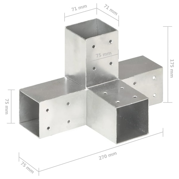vidaXL Stolpbeslag X-form galvaniserad metall 71x71 mm Silver