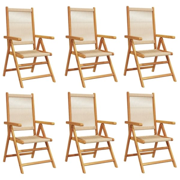 vidaXL Fällbara fåtöljer 6 st beige massivt trä akacia Beige