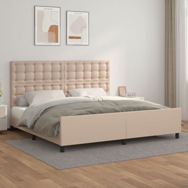 vidaXL Sängram med huvudgavel cappuccino 200x200 cm konstläder Brun