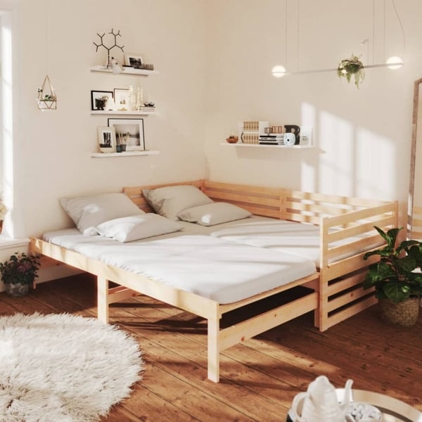 vidaXL Dagbädd utdragbar 2x(90x200) cm massiv furu Vit