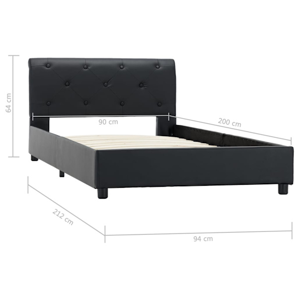 vidaXL Sängram svart konstläder 90x200 cm Svart