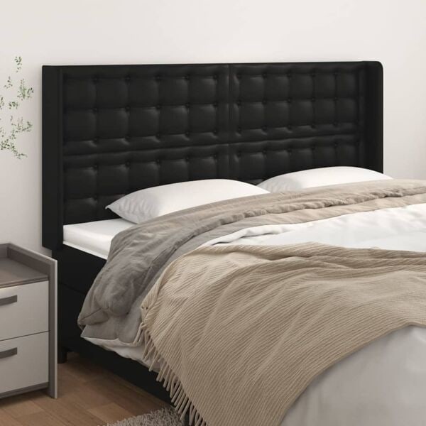 vidaXL Sänggavel med kanter svart 183x16x118/128 cm konstläder Svart