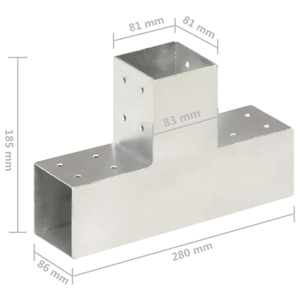vidaXL Stolpbeslag 4 st T-form galvaniserad metall 81x81 mm Silver