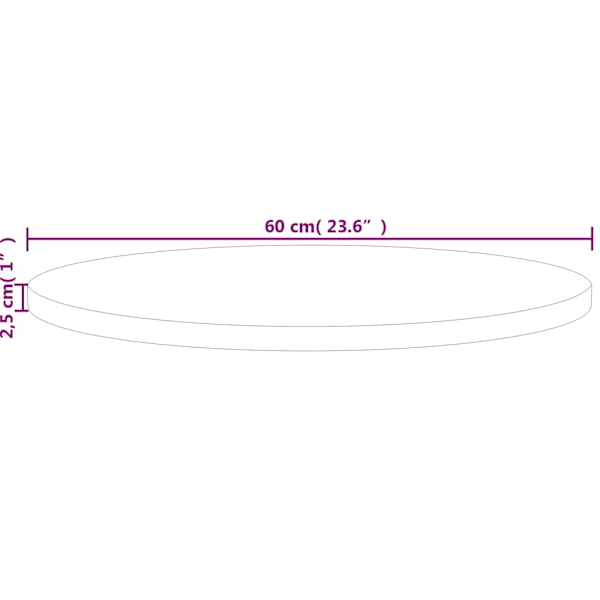 vidaXL Rund bordsskiva Ø60x2,5 cm obehandlat massiv ek Brun