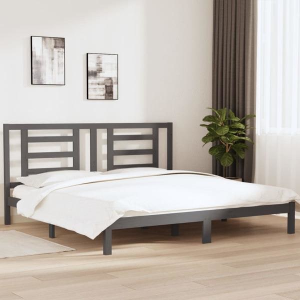 vidaXL Sängram grå massiv furu 200x200 cm Grå
