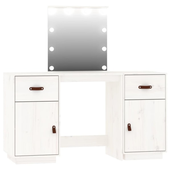 vidaXL Sminkbord med spegel LED vit massiv furu Vit