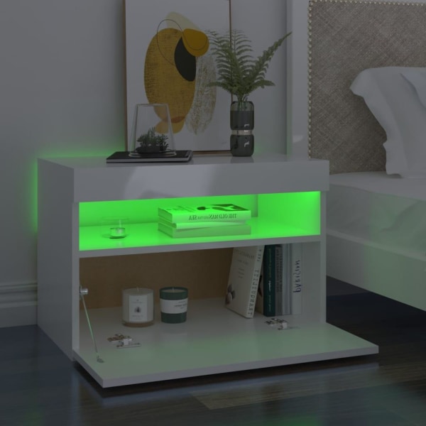 vidaXL Sängbord med LED-belysning vit högglans 60x35x40 cm Vit