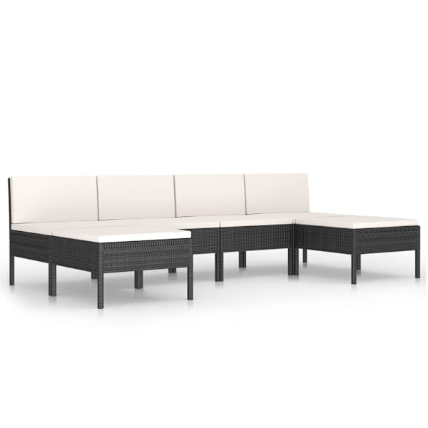 vidaXL Loungeset med dynor 6 delar svart konstrotting Svart