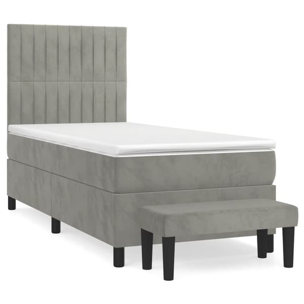 vidaXL Ramsäng med madrass ljusgrå 90x200 cm sammet Grå