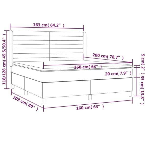 vidaXL Ramsäng med madrass & LED ljusgrå 160x200 cm sammet Grå