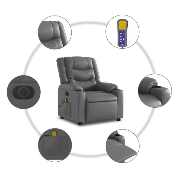vidaXL Elektrisk massagefåtölj grå konstläder Grå