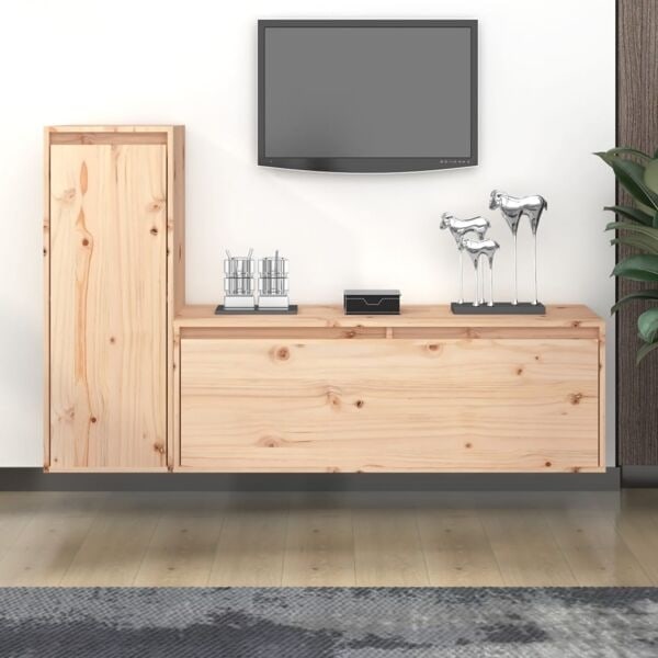 vidaXL Tv-bänk 2 st massiv furu Brun