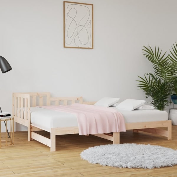 vidaXL Utdragbar dagbädd 2x(90x200) cm massiv furu Brun