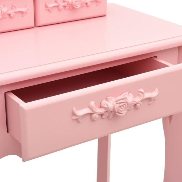 vidaXL Sminkbord med pall rosa 50x59x136 cm paulowniaträ Rosa