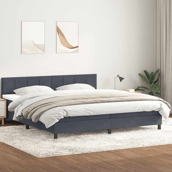 vidaXL Ramsäng med madrass mörkgrå 180x210 cm sammet Grå