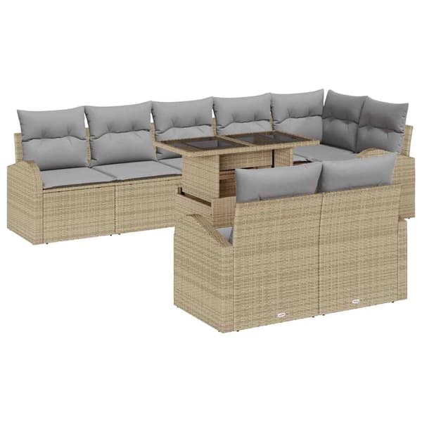 vidaXL Trädgårdsoffset 9 st Beige och Ljusgrå konstrotting Beige