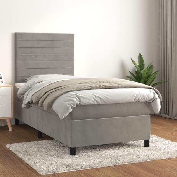 vidaXL Ramsäng med madrass ljusgrå 90x200 cm sammet Grå