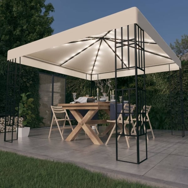 vidaXL Paviljong med ljusslinga LED 3x3 m gräddvit Creme