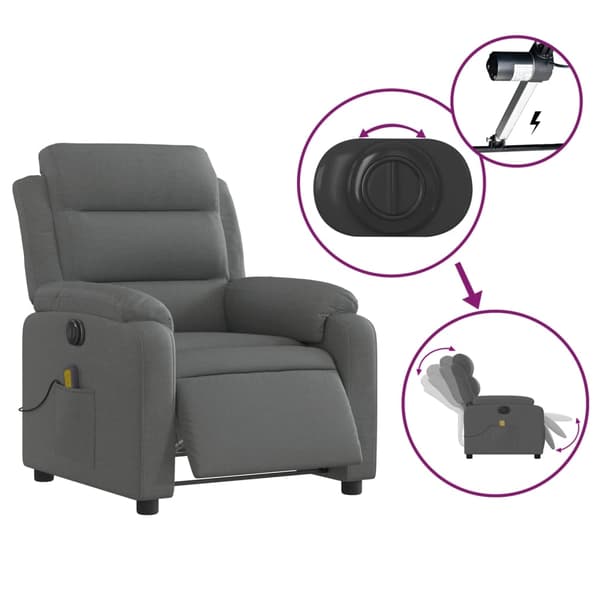 vidaXL Elektrisk massagefåtölj mörkgrå tyg Grå