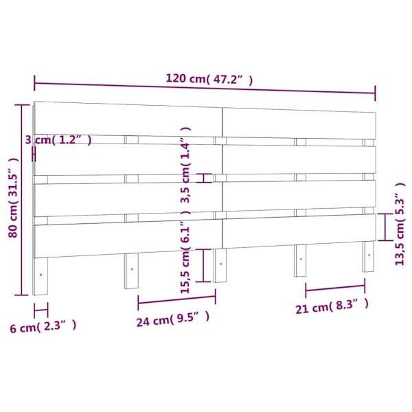 vidaXL Sänggavel 120x3x80 cm massiv furu Brun