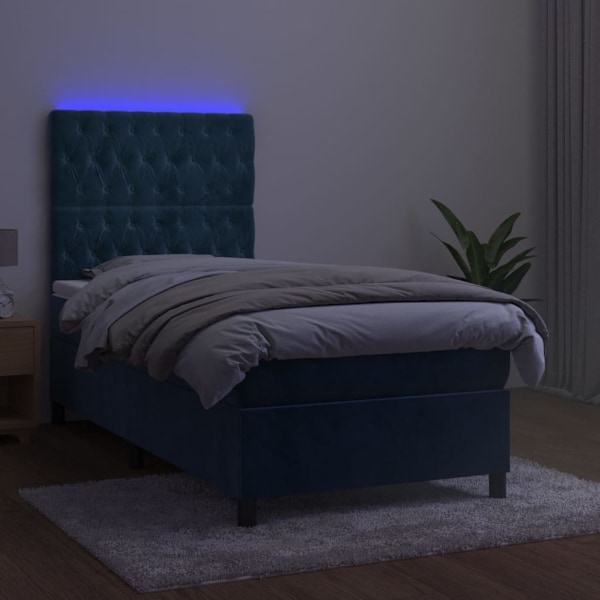 vidaXL Ramsäng med madrass & LED mörkblå 100x200 cm sammet Blå