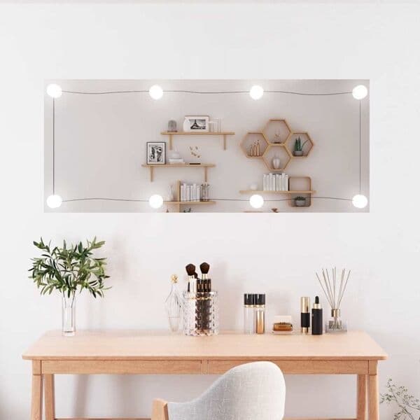 vidaXL Väggspegel med LED-belysning 40x100 cm glas rektangulär Silver