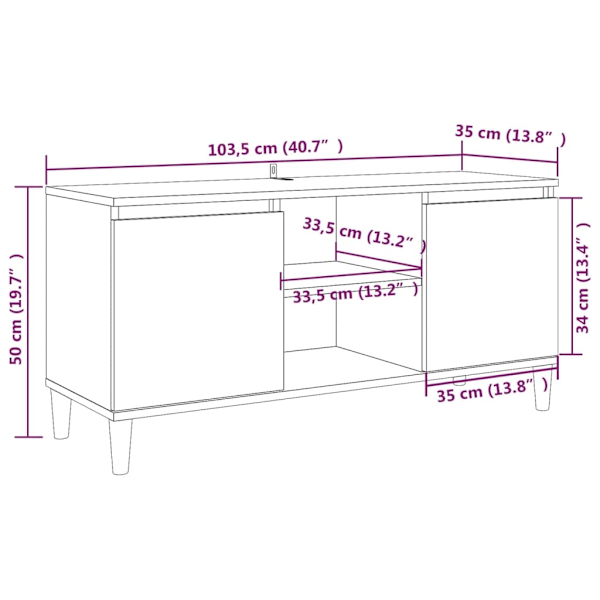 vidaXL TV-bänk med massiva träben brun ek 103,5x35x50 cm Brun