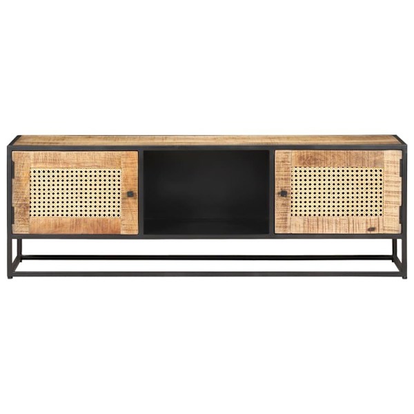 vidaXL TV-bänk 120x30x40 cm massivt grovt mangoträ och naturlig rotting Brun