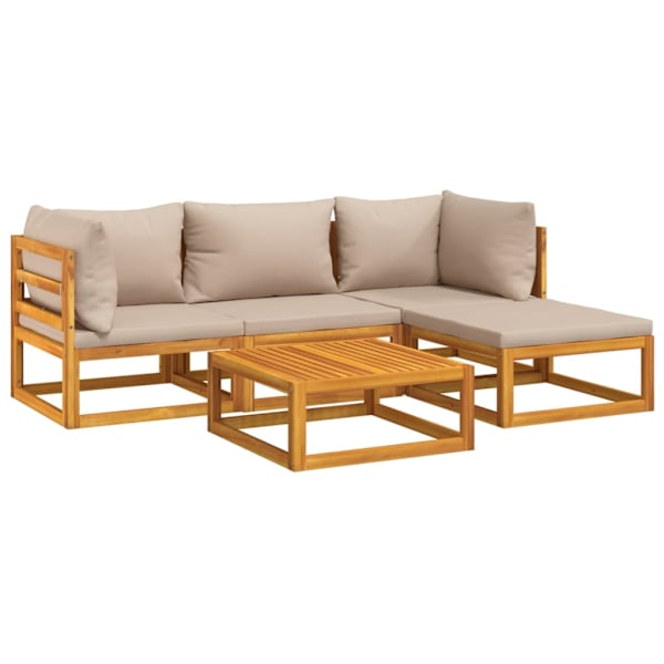 vidaXL Loungegrupp 5 delar taupe dynor massivt trä Brun