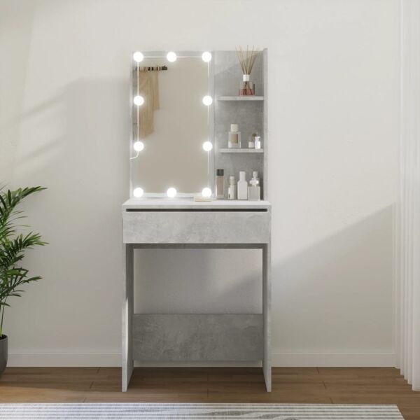 vidaXL Sminkbord med LED betonggrå 60x40x140 cm Grå