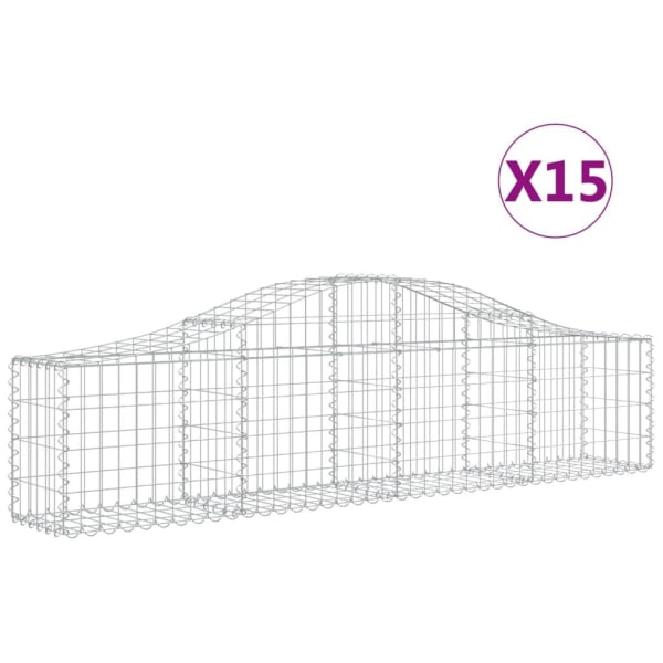 vidaXL Gabion bågformad 15 st 200x30x40/60 cm galvaniserat järn Silver