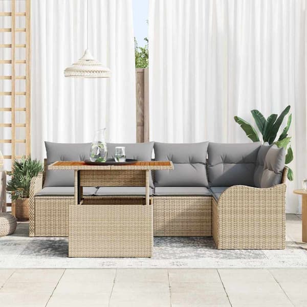 vidaXL Trädgårdsoffset 6 st Beige Poly rattan Beige