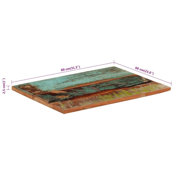 vidaXL Rektangulär bordsskiva 60x80 cm 25-27 mm massivt återvunnet trä multifärg