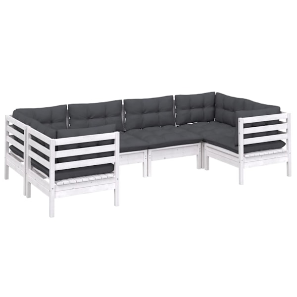 vidaXL Loungegrupp med dynor 6 delar vit massiv furu Vit