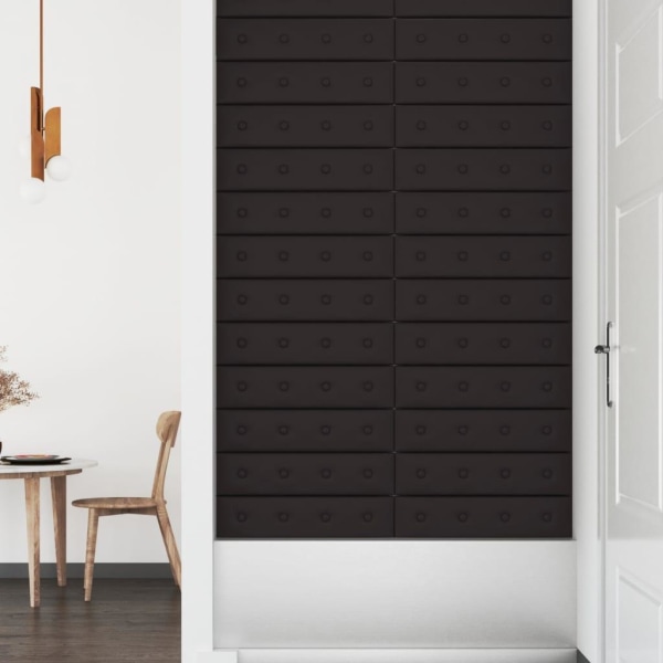 vidaXL Väggpaneler 12 st svart 60x15 cm konstläder 1,08 m² Svart
