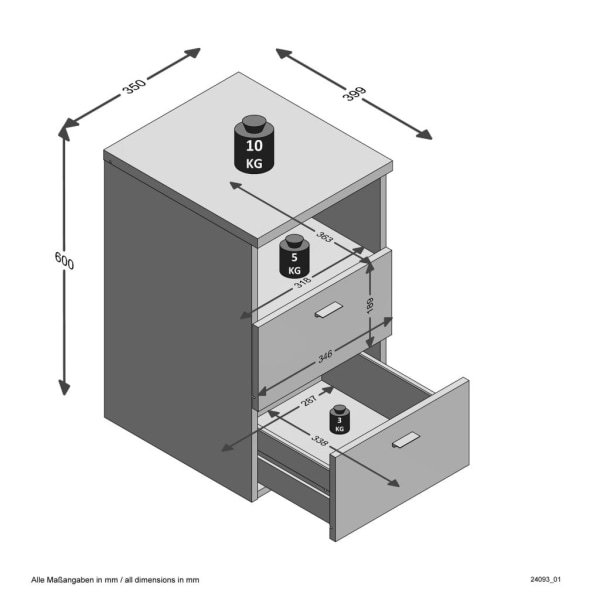 FMD Nattduksbord med 2 lådor vit högglans Vit