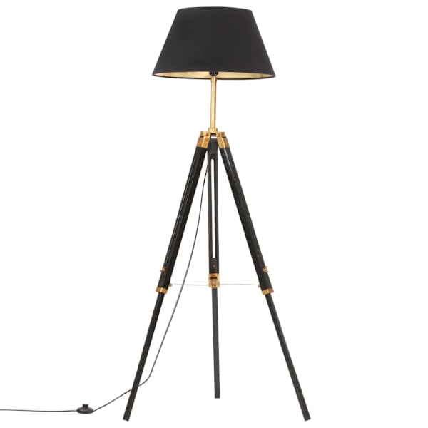 vidaXL Golvlampa svart och guld massivt teakträ 141 cm Svart
