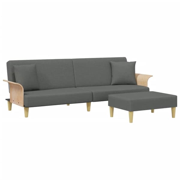 vidaXL Bäddsoffa 2-sits med kuddar och fotpall mörkgrå sammet Grå