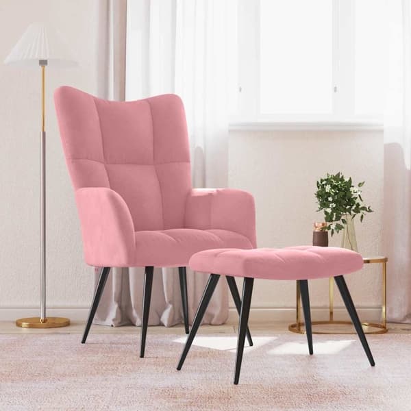 vidaXL Vilstol med fotpall rosa sammet Rosa