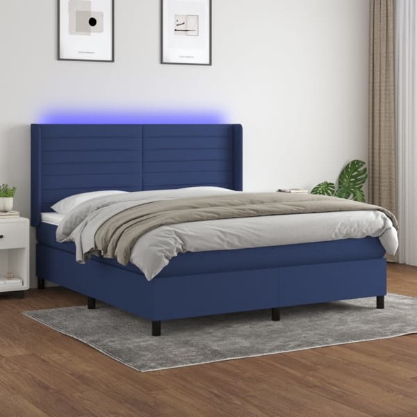 vidaXL Ramsäng med madrass & LED blå 180x200 cm tyg Blå