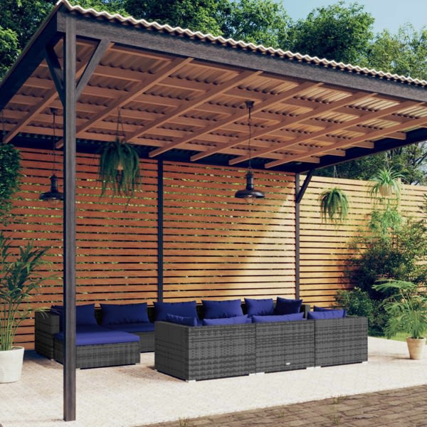 vidaXL Loungegrupp för trädgården med dynor 10 delar grå konstro Grå