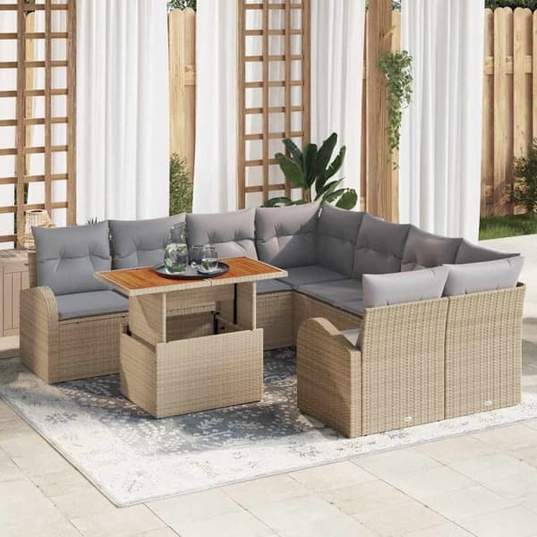 vidaXL Trädgårdsoffset 9 st beige och ljusgrå Beige