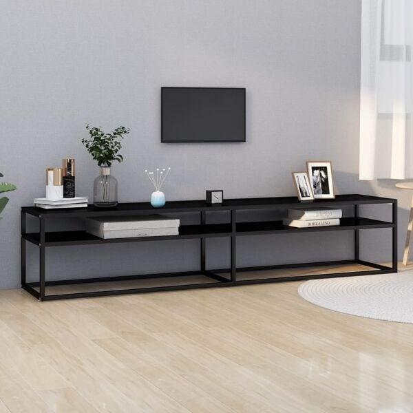 vidaXL Tv-bänk svart 200x40x40,5 cm härdat glas Svart